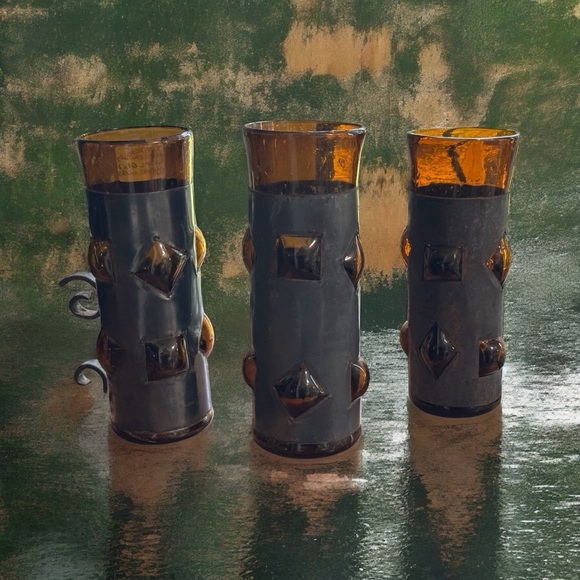 MCM Brutalist Felipe Derflinger Imprisoned 6 Amber Highball + Candle Holder - Picture 5 of 11